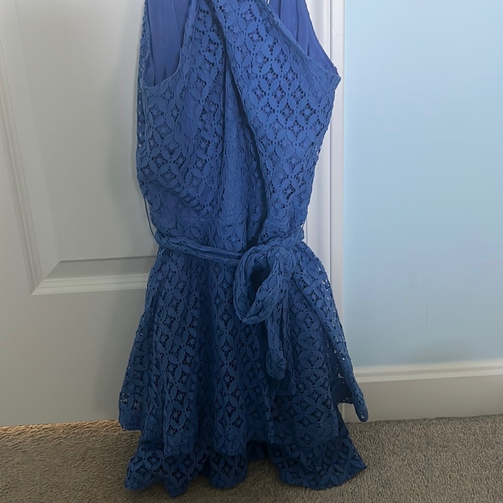 Blue lace bow wrap dress